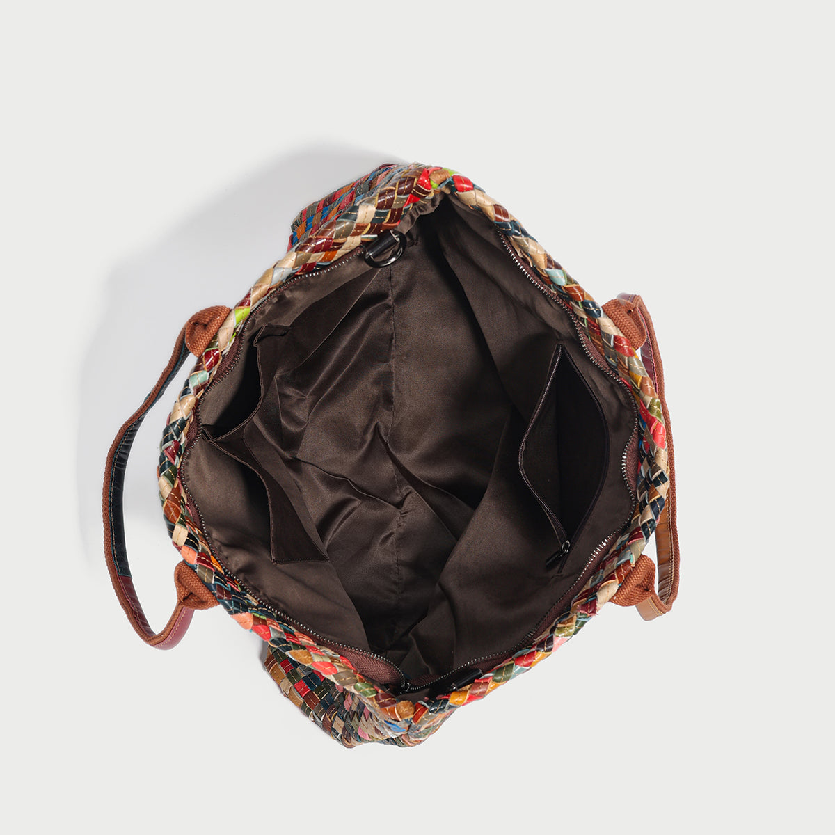 Flamboyant Multicolor Woven Leather Tote Bag - Rainbow