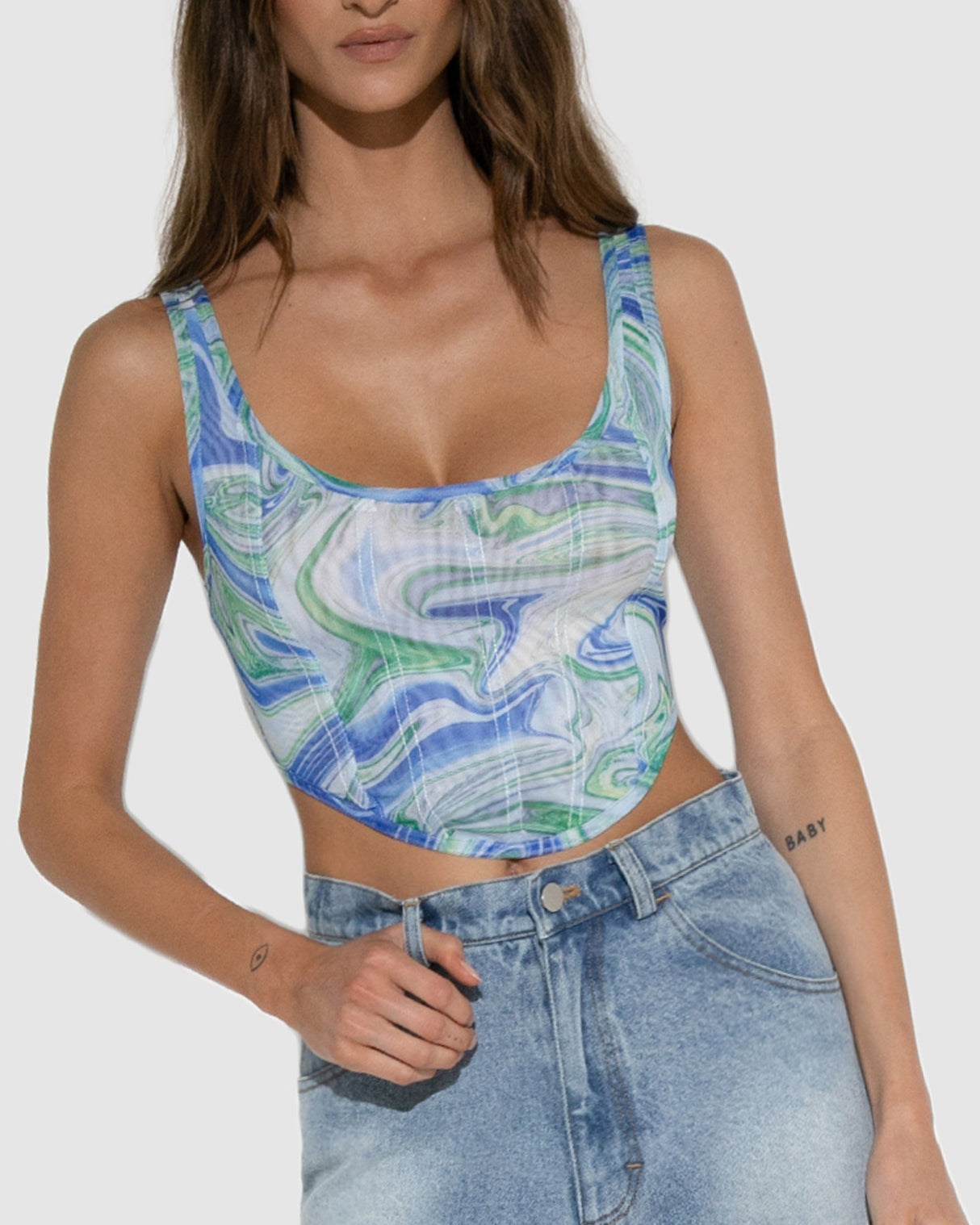 BY.DYLN Suki Corset - Blue Print
