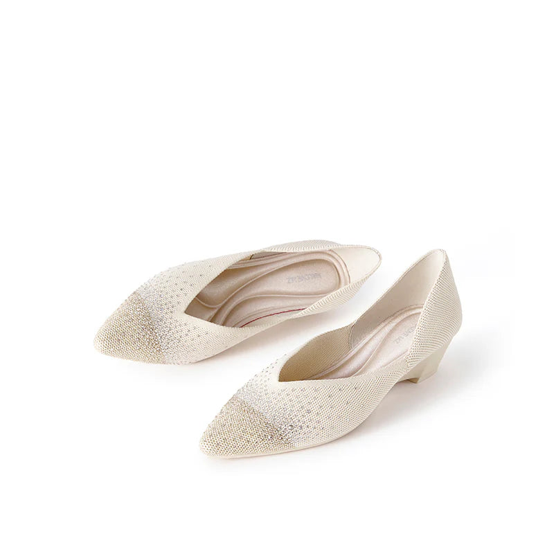 Princess Crystal Pointed Toe Wedge Pumps - Ivory