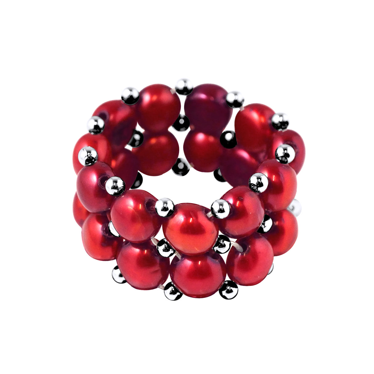 Ring 2 Rows - Cherry - Size adjustable from Size 48 to Size 62 ( France ) - see enclosed Sizer