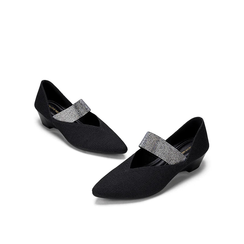 Princess Crystal Strap Mary Jane Wedges - Black