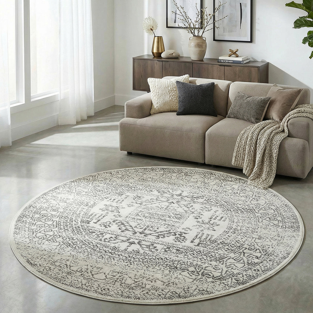 Chrome Addison Silver Round Rug