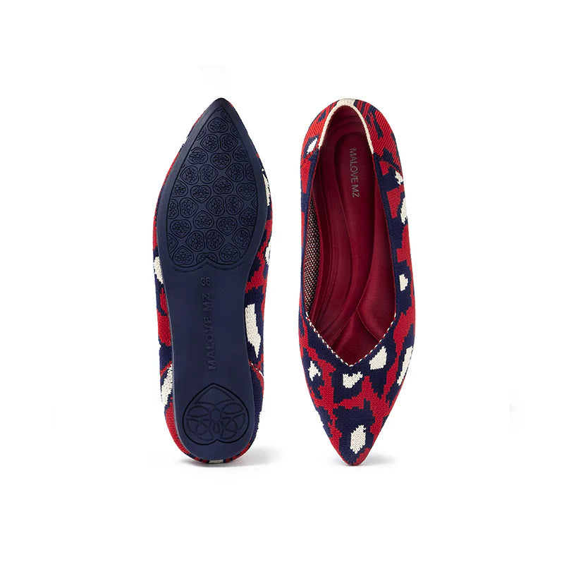 Leopard Print Pointed Toe Work Shoes - Red