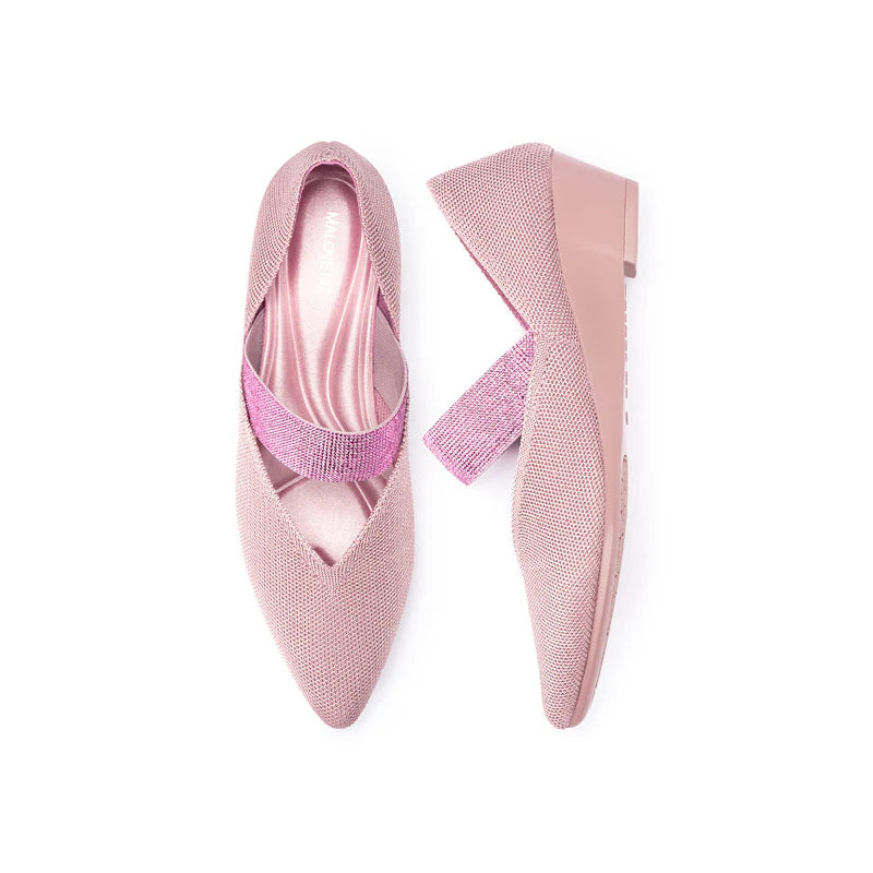 Princess Crystal Strap Mary Jane Wedges - Pink
