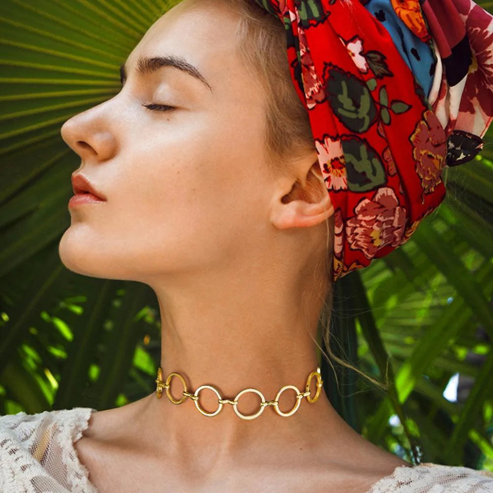 Bullion Gold Open Circle Choker Necklace