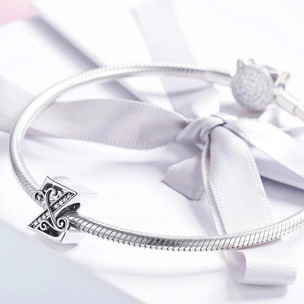 Solid 925 Sterling Silver Vintage Inspired Antique Alphabet Charm