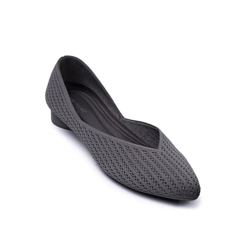 Pointed Toe Knit Ballet Flats - Charcoal