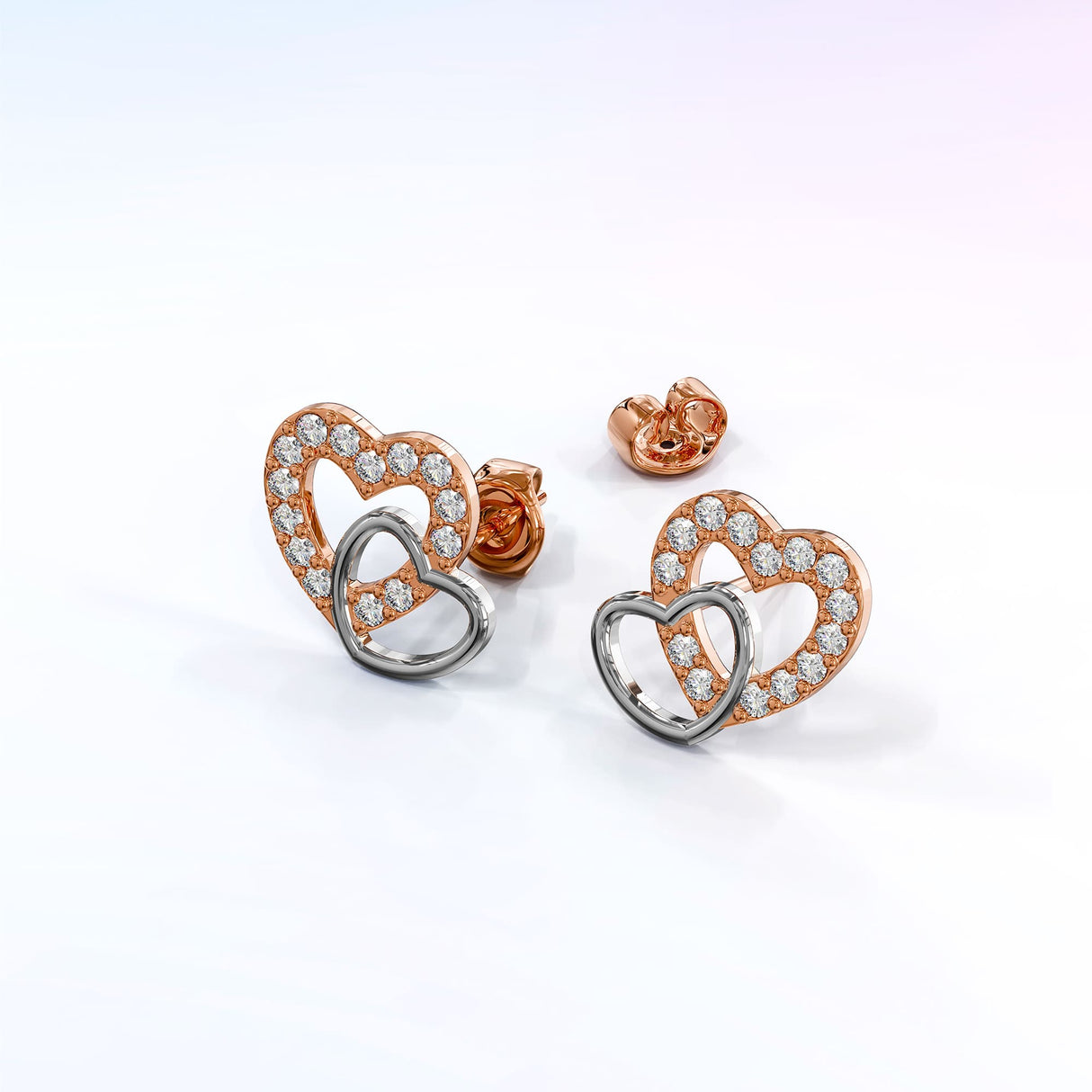 Krystal Couture Twin Hearts Stud Earrings Embellished with Swarovski Crystals