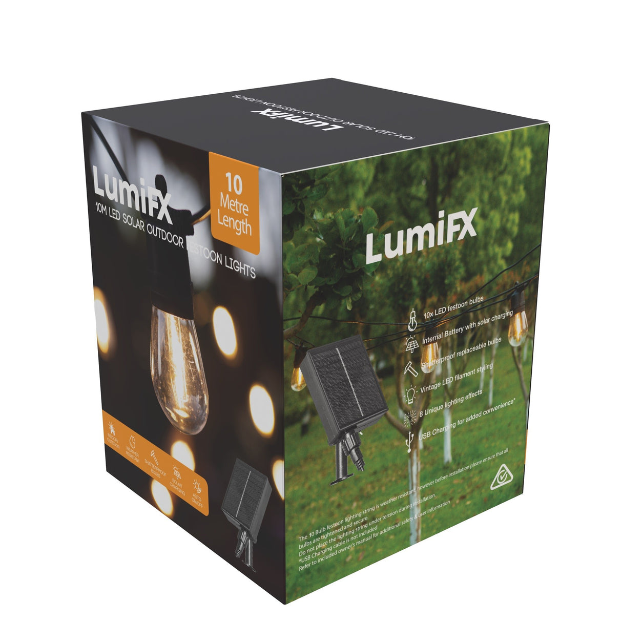LumiFx 10 Bulb Festoon Lights 8 Lighting Effects