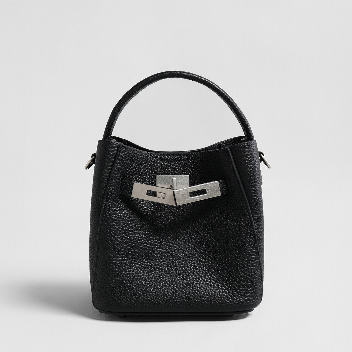 Pebbled Leather Mini Bucket Tote - Black