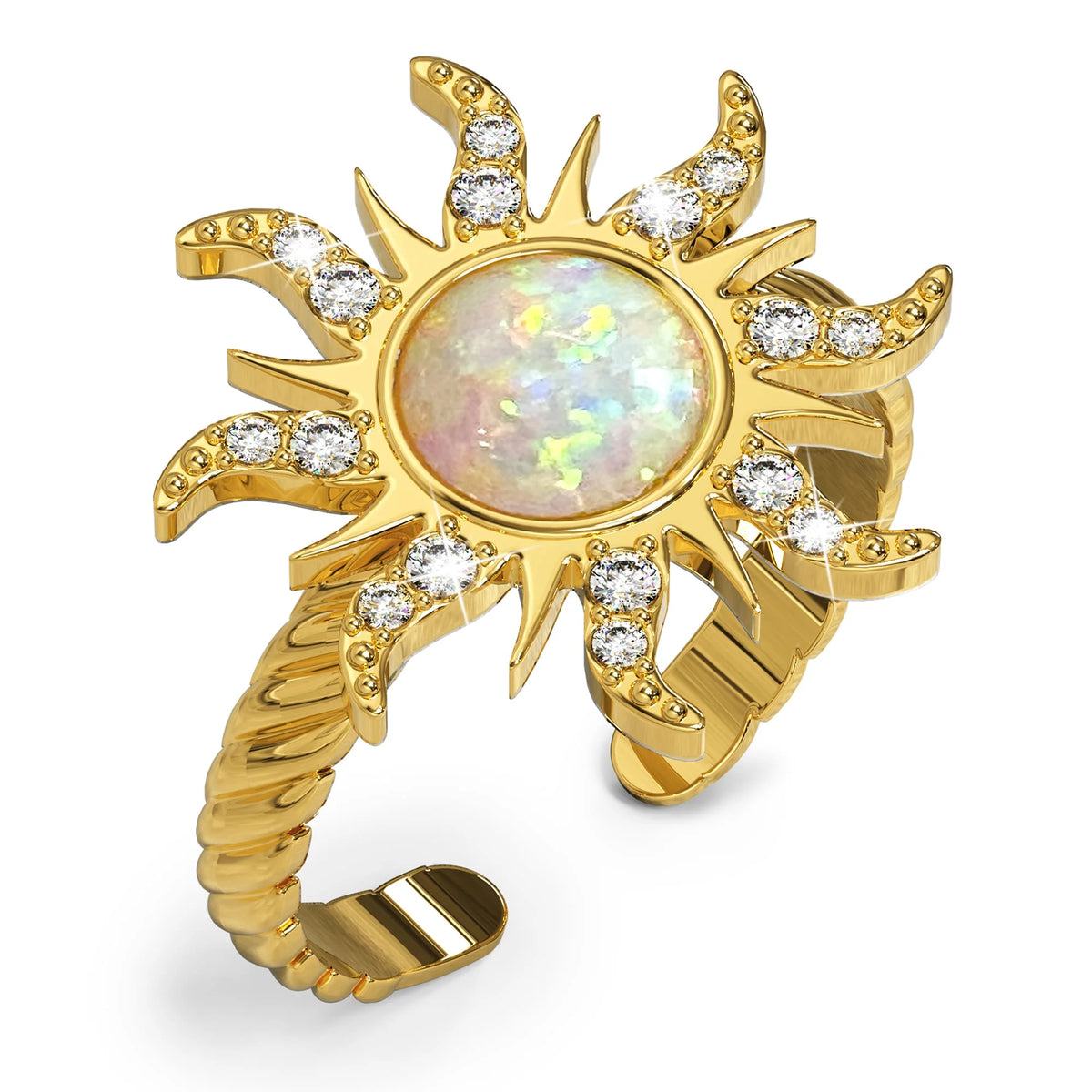 Bullion Gold Adjustable Celestial Opal Sun Ring