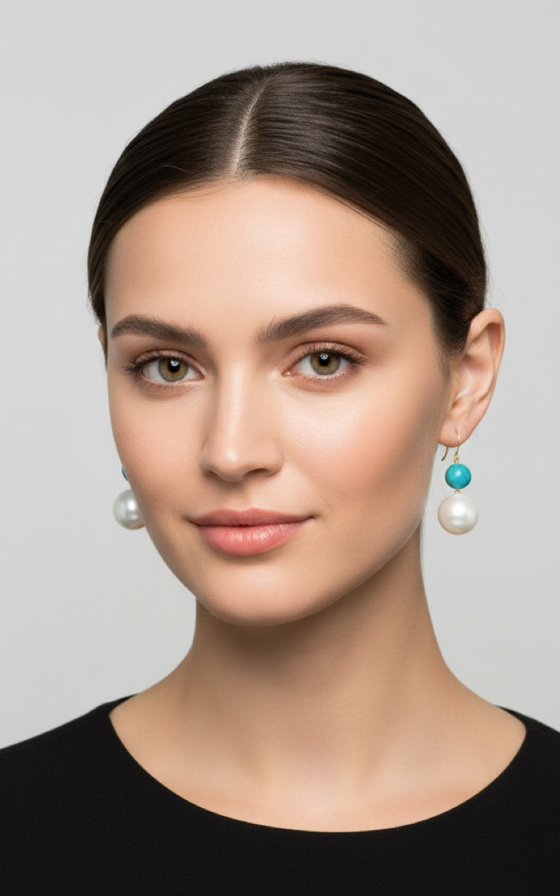 Liv Oliver 18K Gold Double Turquoise Drop Earrings