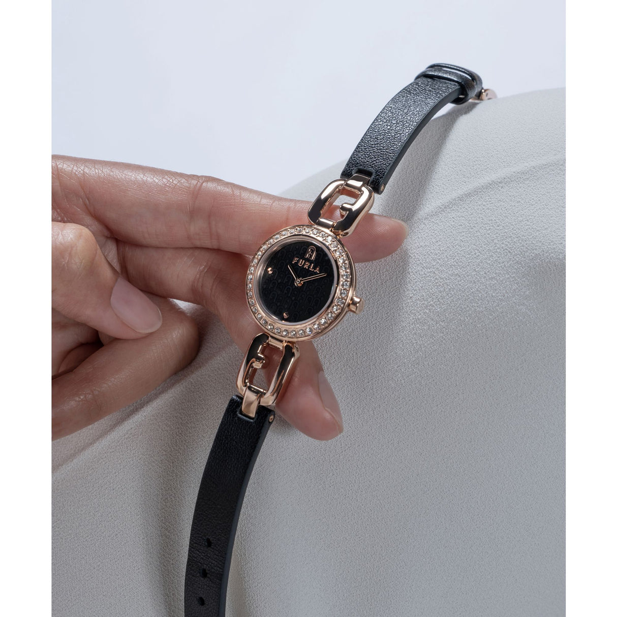 Furla Arco Chain Rose Gold Tone & Black