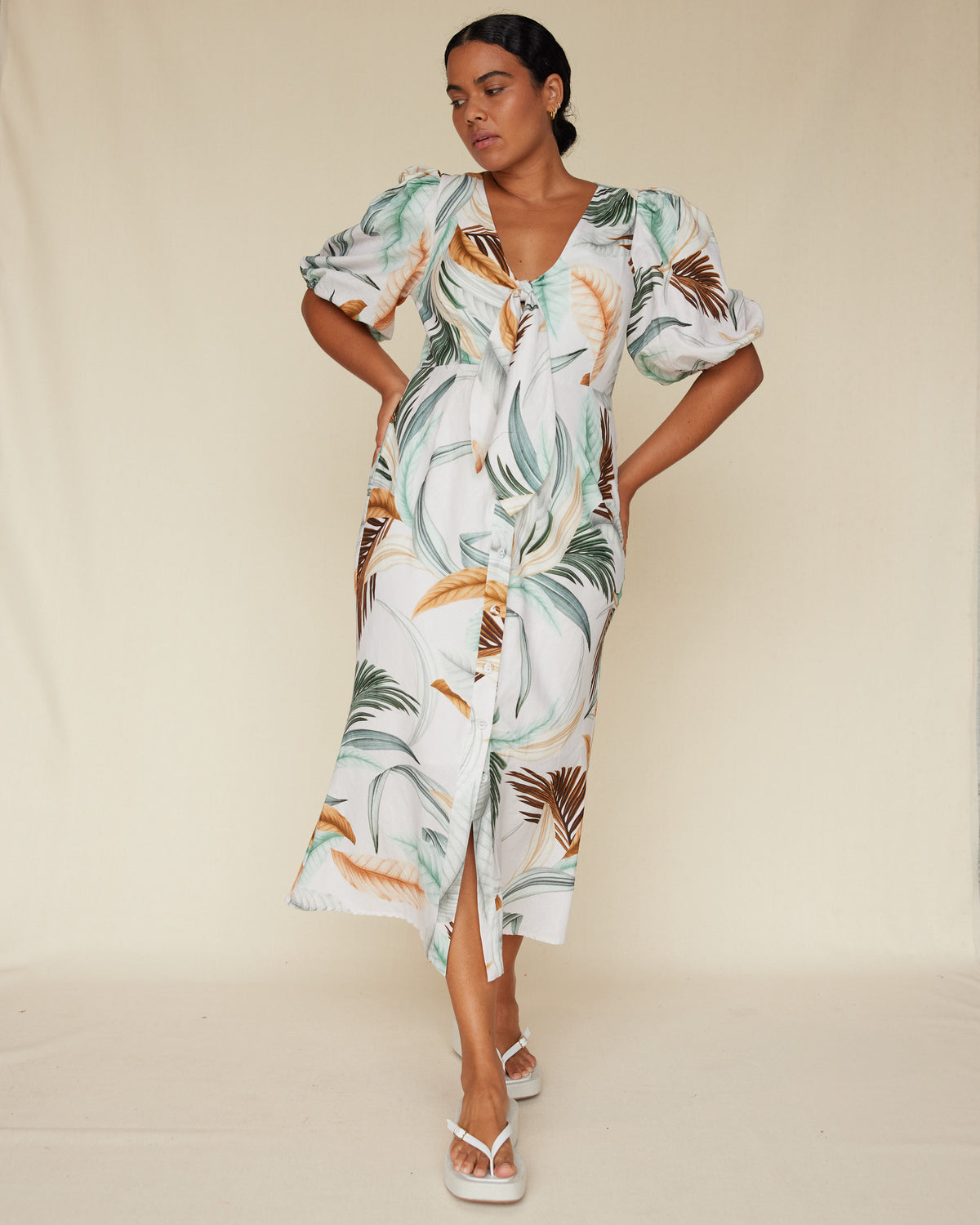 Amelius La Isla Linen Cocktail Dress - Nude Multi