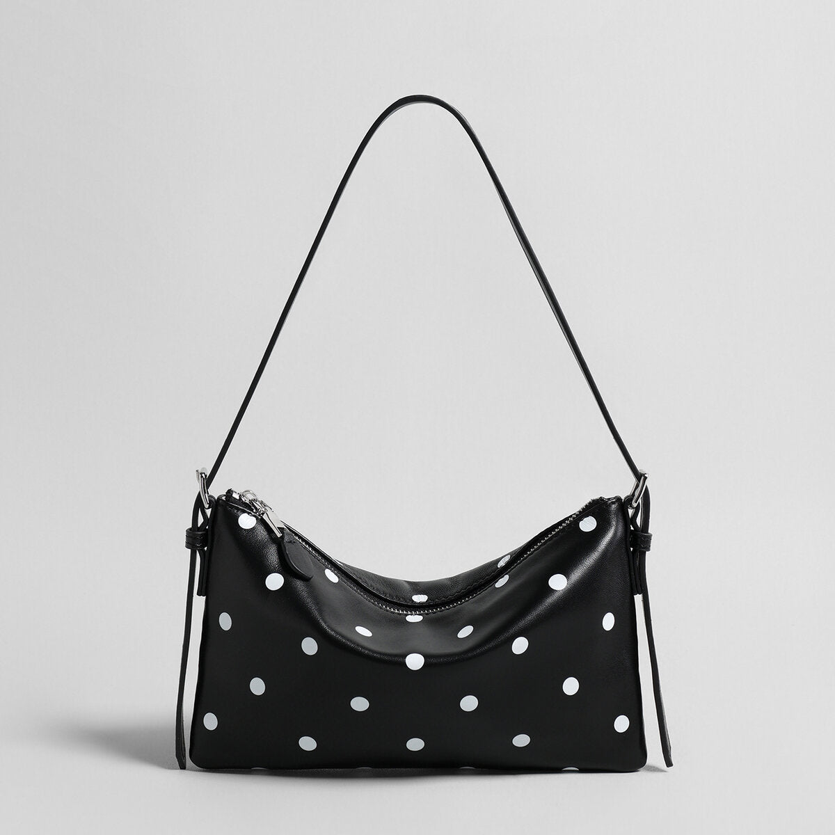 Polka Dot Soft Shoulder Bag - Black
