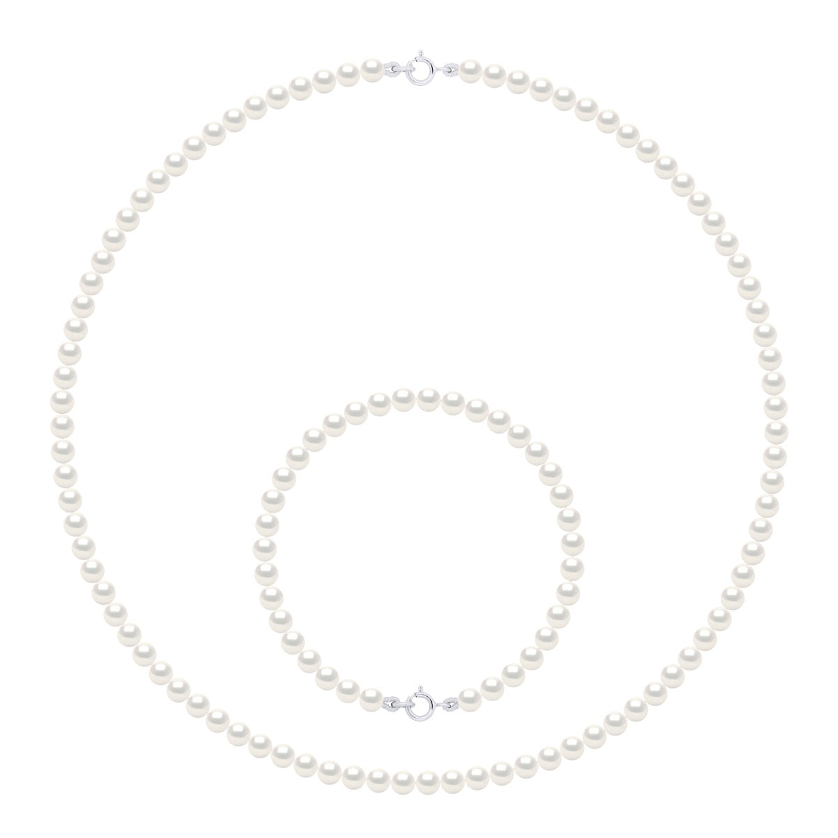 Set Necklace Bracelet Is Made Up of : Necklace of Real Cultured Freshwater Pearls Round 4-5 mm - Natural White - Longueur 42 cm