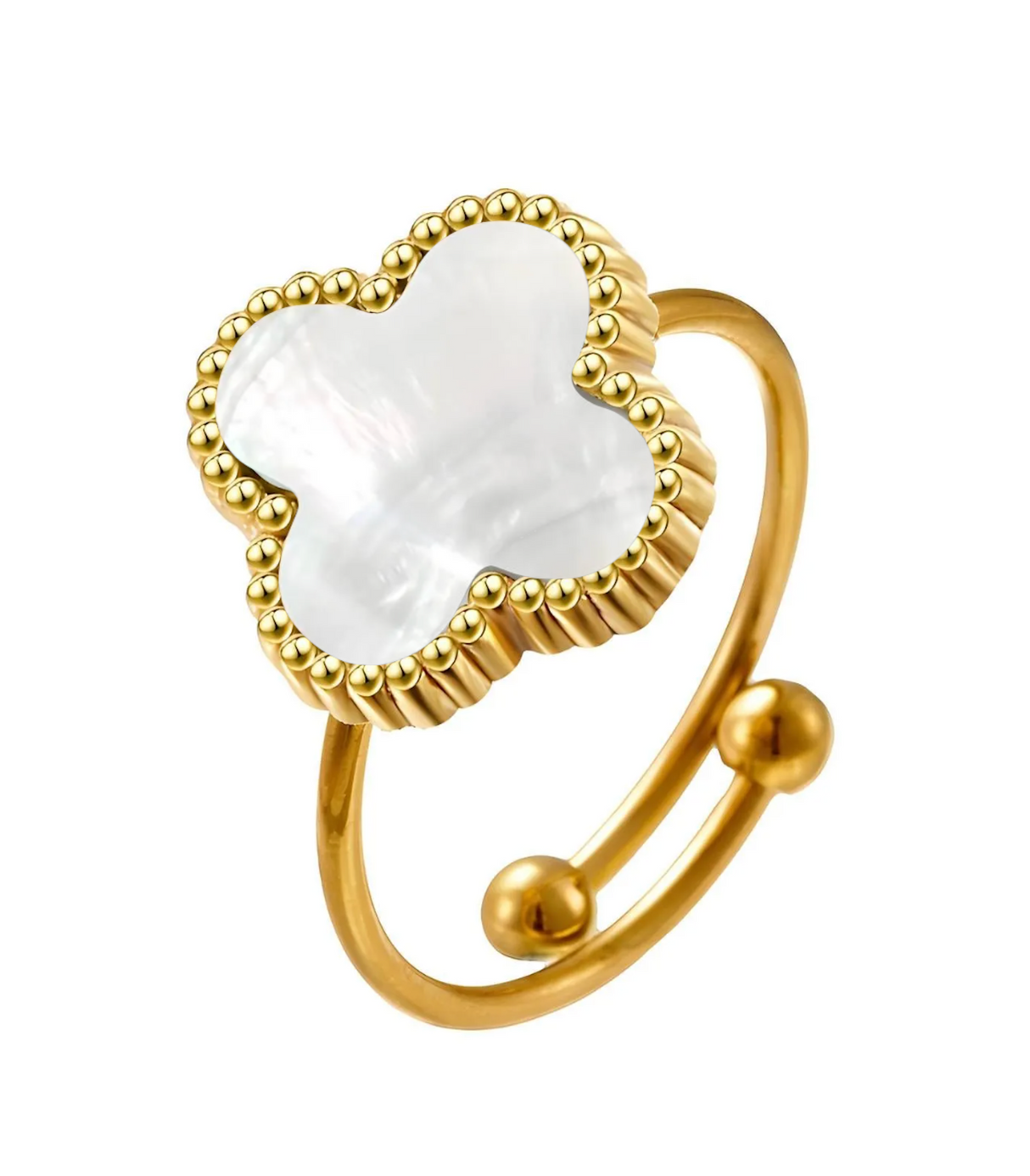 Liv Oliver 18K Gold Adjustable White Clover Ring