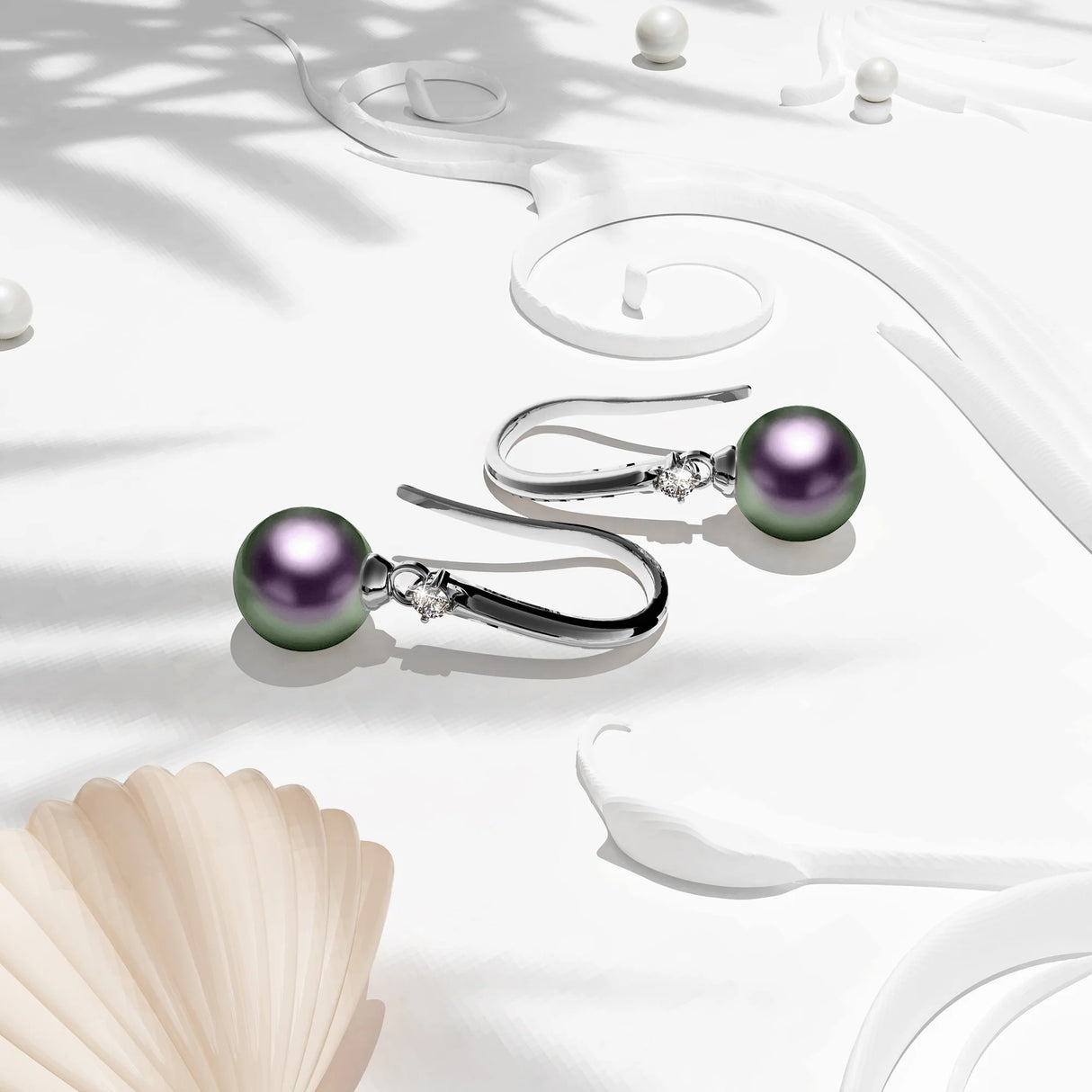 Krystal Couture Magnificent Pearl Hook Earrings Embellished with Swarovski Crystal Iridescent Purple Pearls