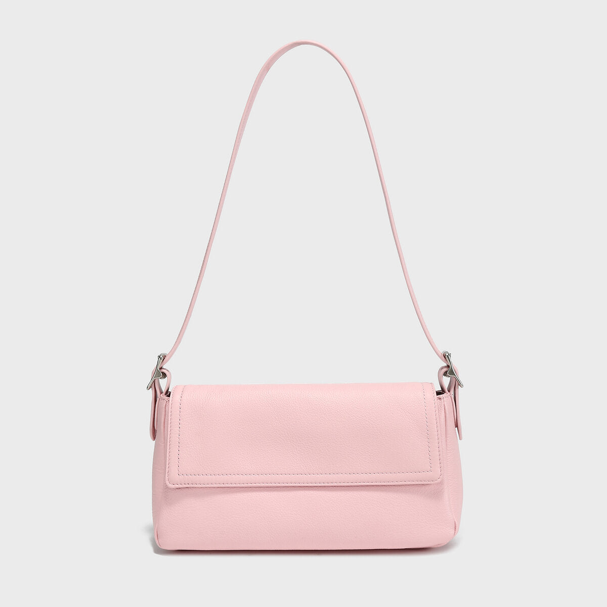 Premium Calfskin Leather Baguette Shoulder Bag - Pink