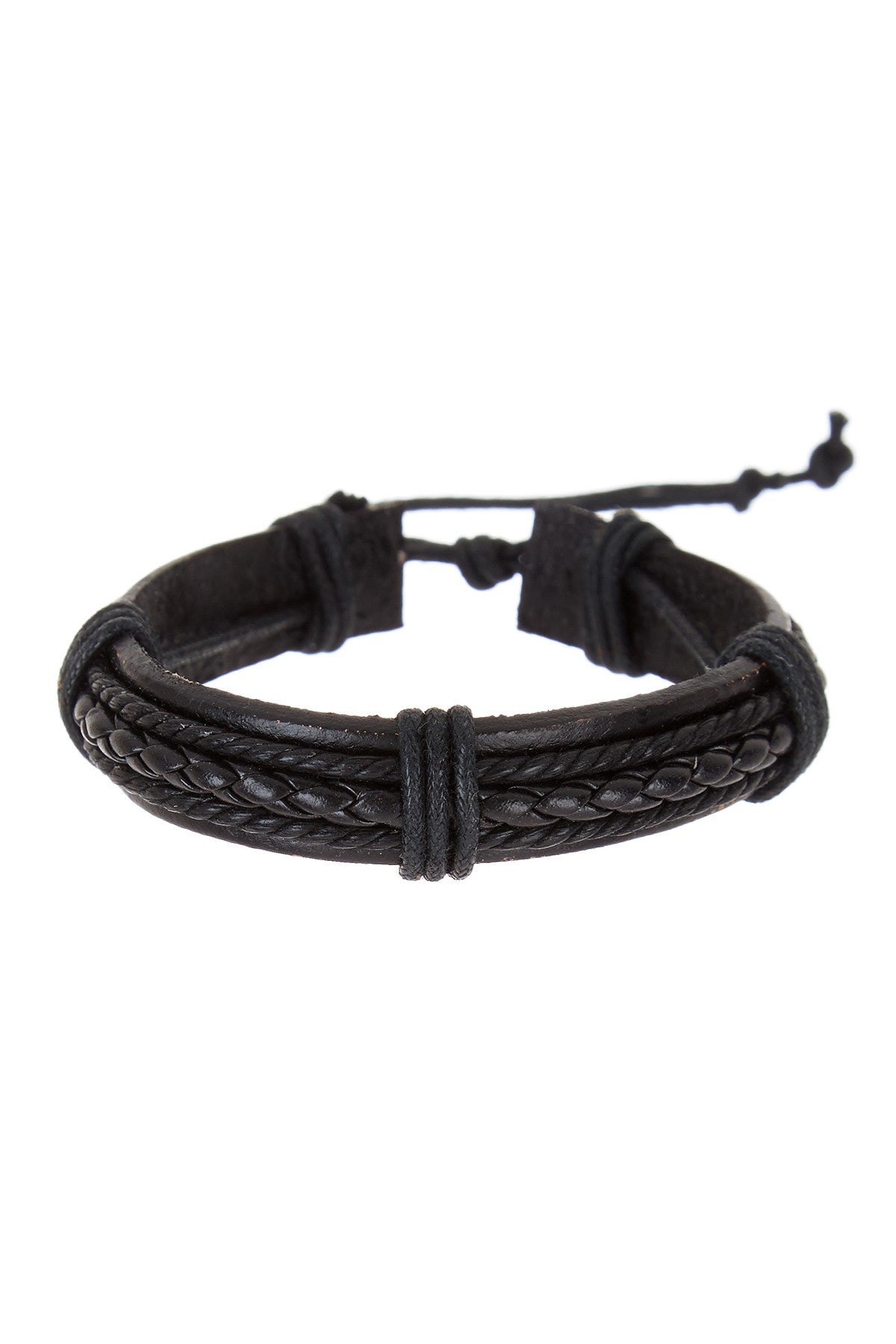 Stephen Oliver Black Leather Woven Bracelet