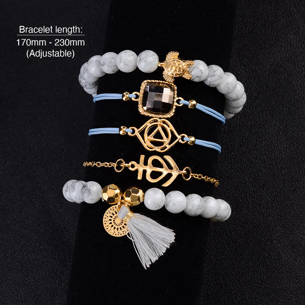 Bohemian 5-Piece Charm Bead Bracelet Set
