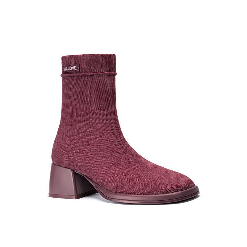 Stretch Knit Sock Boots - Wine