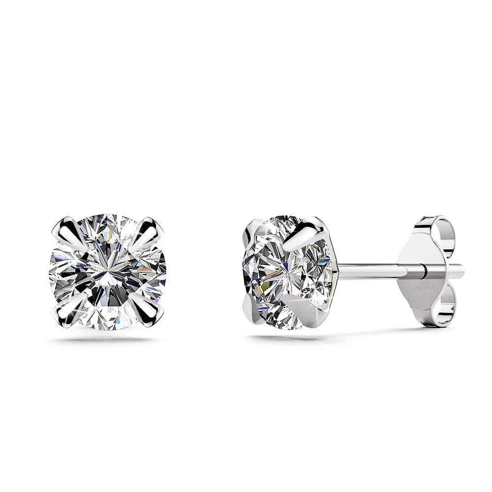 Solid 925 Sterling Silver Round Brilliant Cut Stud Earrings