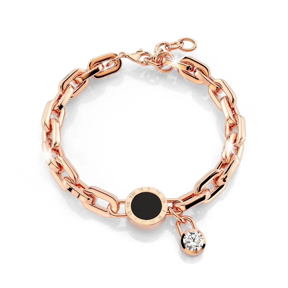Bullion Gold Roman Numeral Bracelet in Rose Gold Layered Steel Jewellery