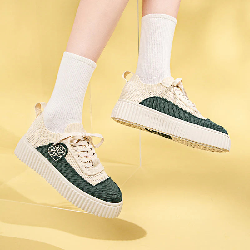 Chunky Platform Knit Sneakers - Evergreen