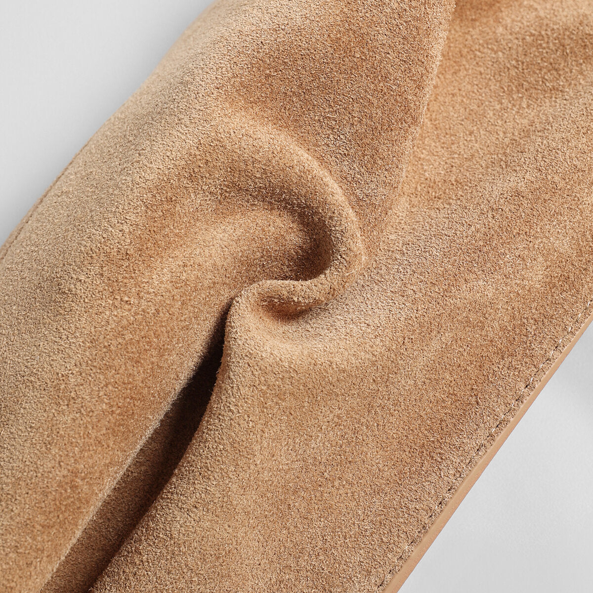 Suede Leather Structured Shoulder Bag - Oat