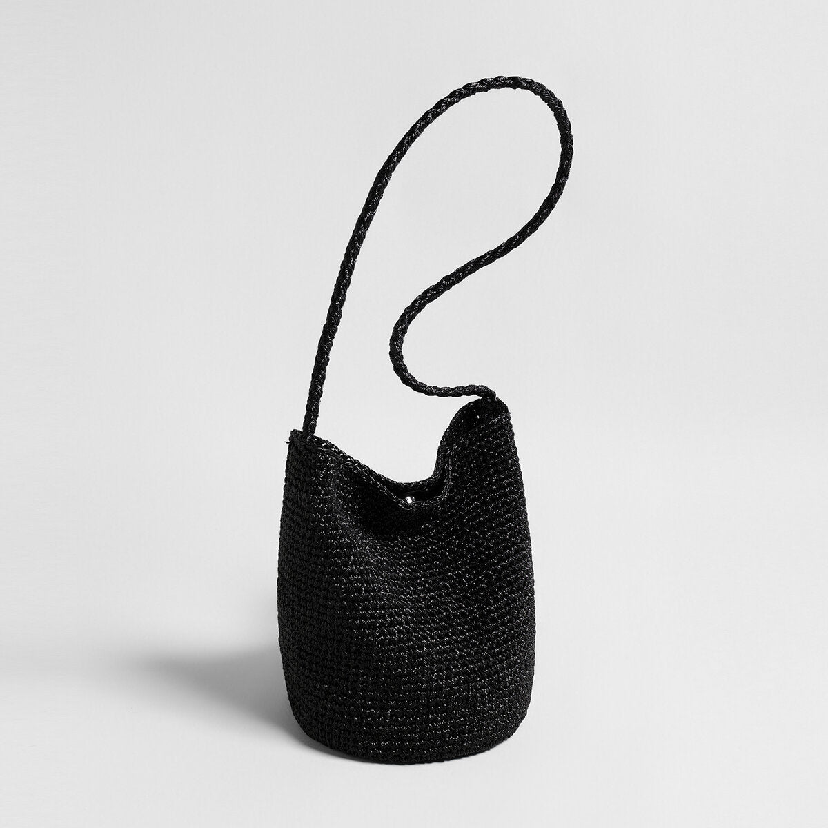 Metallic Crochet Bucket Crossbody - Black