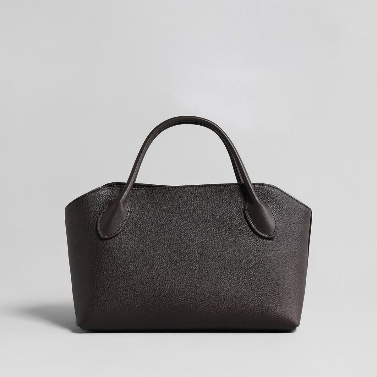 Pebbled Leather Structured Bowling Bag - Chocolate