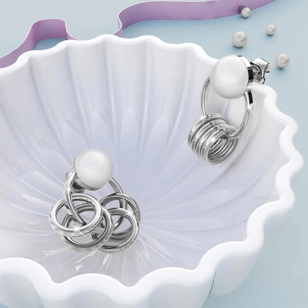 Bullion Gold Helena Pearl & Charm Ring White Gold Drop Earrings