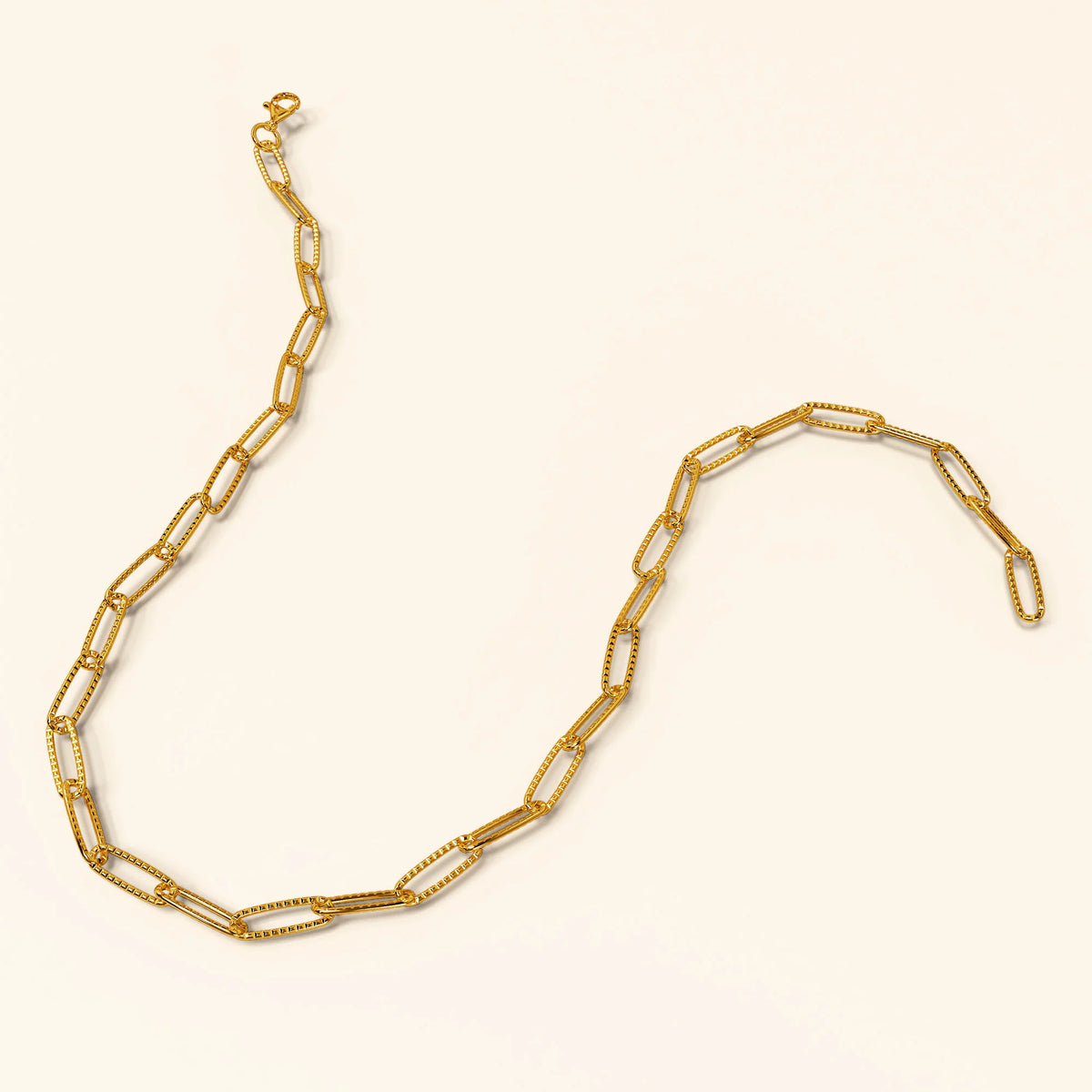 Bullion Gold Textured Paper-Clip Link Chain Necklace in Gold