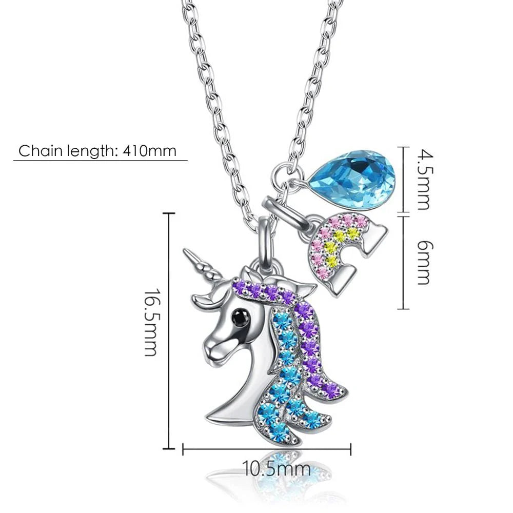 Krystal Couture Unicorn with Blue Crystal and Rainbow Pendants Necklace Embellished with SWAROVSKI Crystals