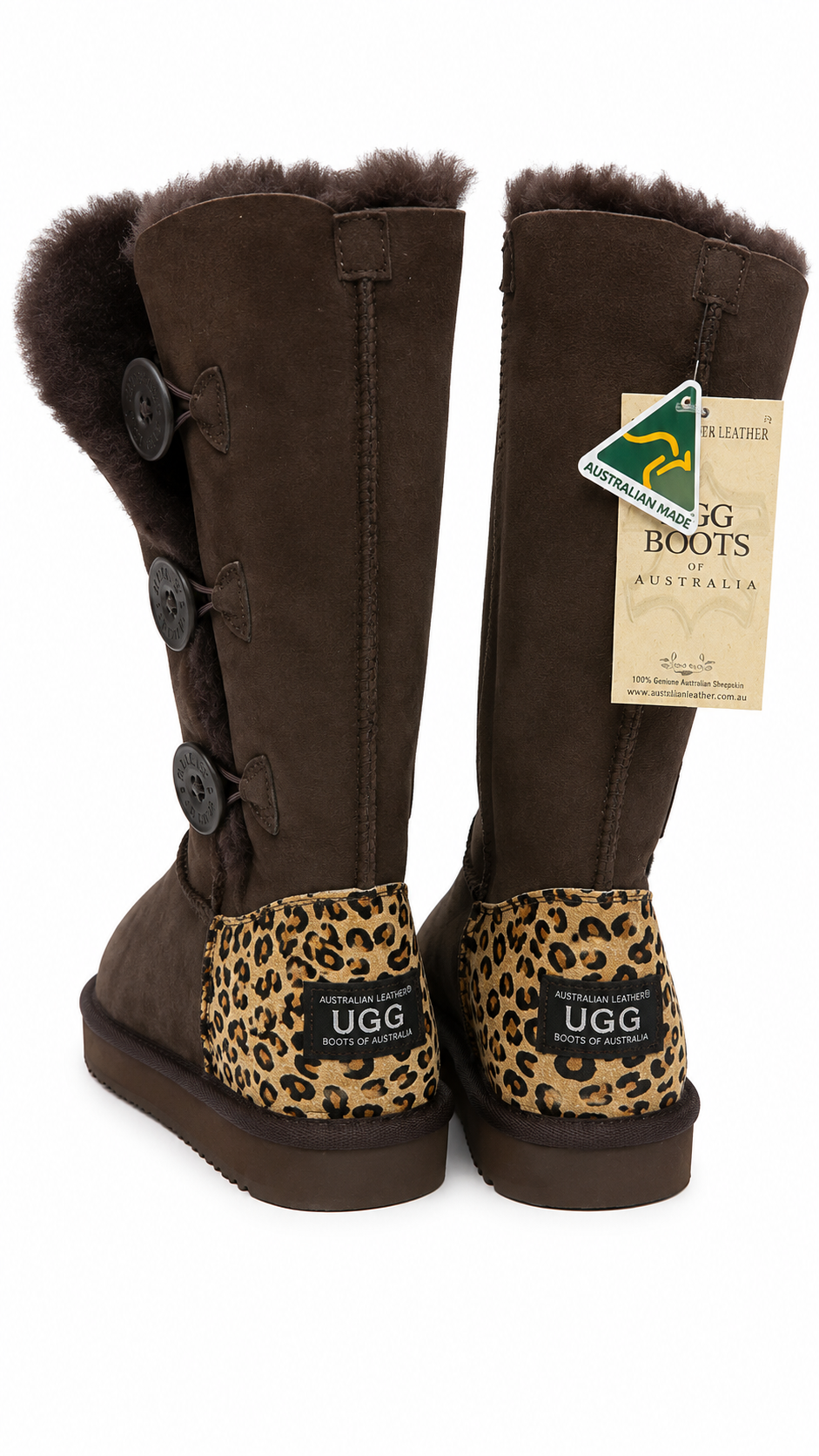 Australian Leather Ugg Leopard 3Button Long - Chocolate - AU7