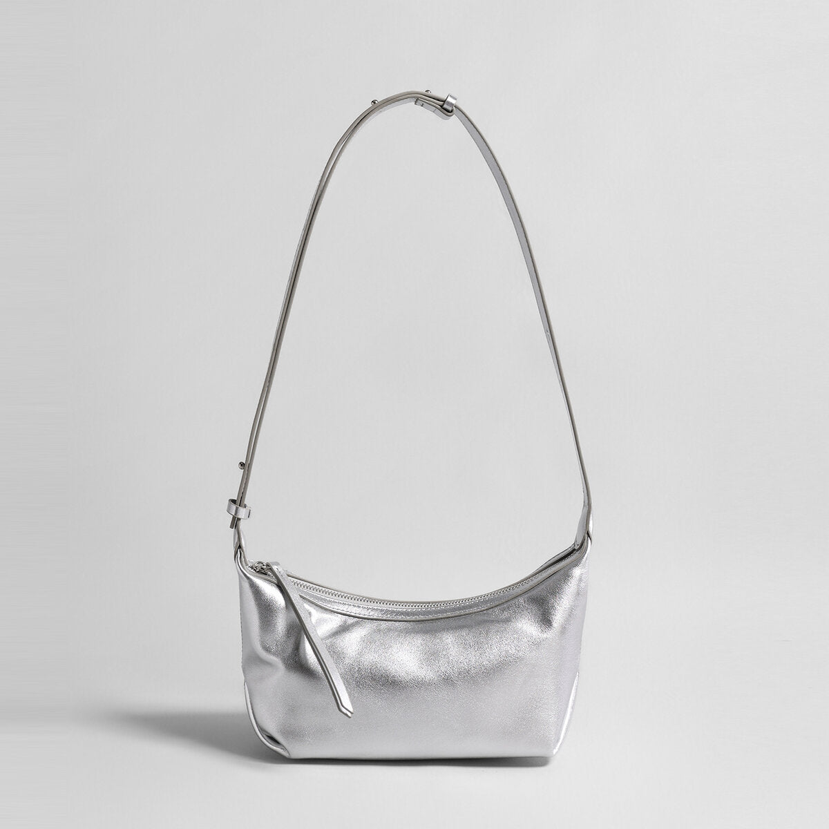 Soft Leather Crescent Crossbody - Silver