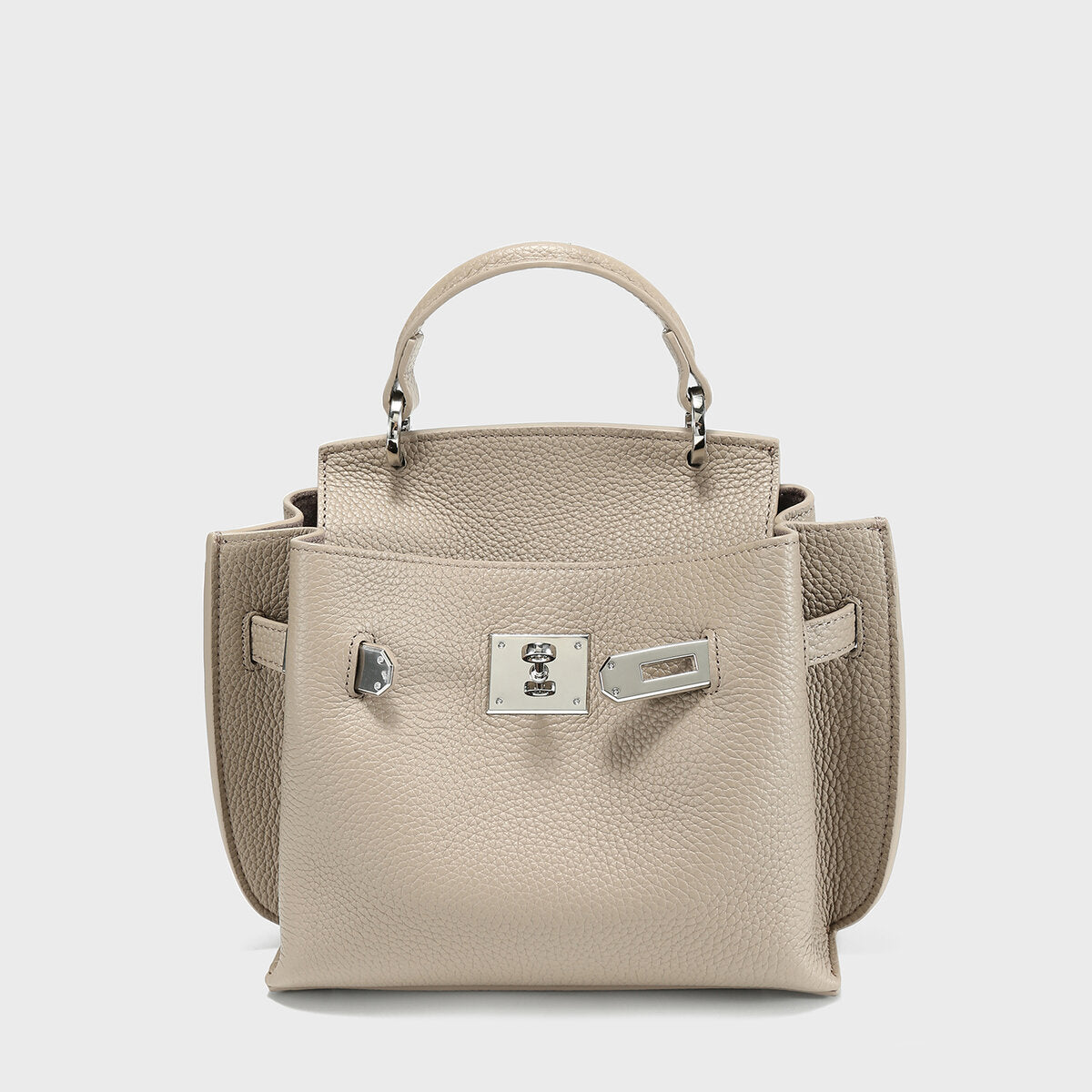TOGO Leather Turn-Lock Top-Handle Bag - Taupe