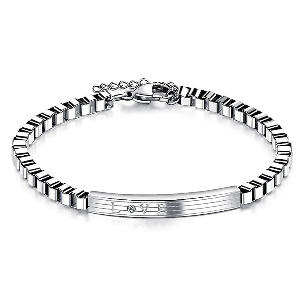 Bullion Gold Love Box Chain Bracelet White Gold