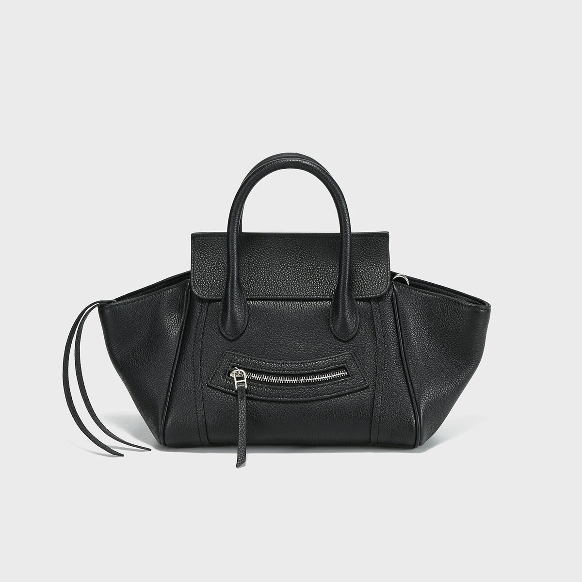 Pebbled Leather Winged Top-Handle Bag - Black