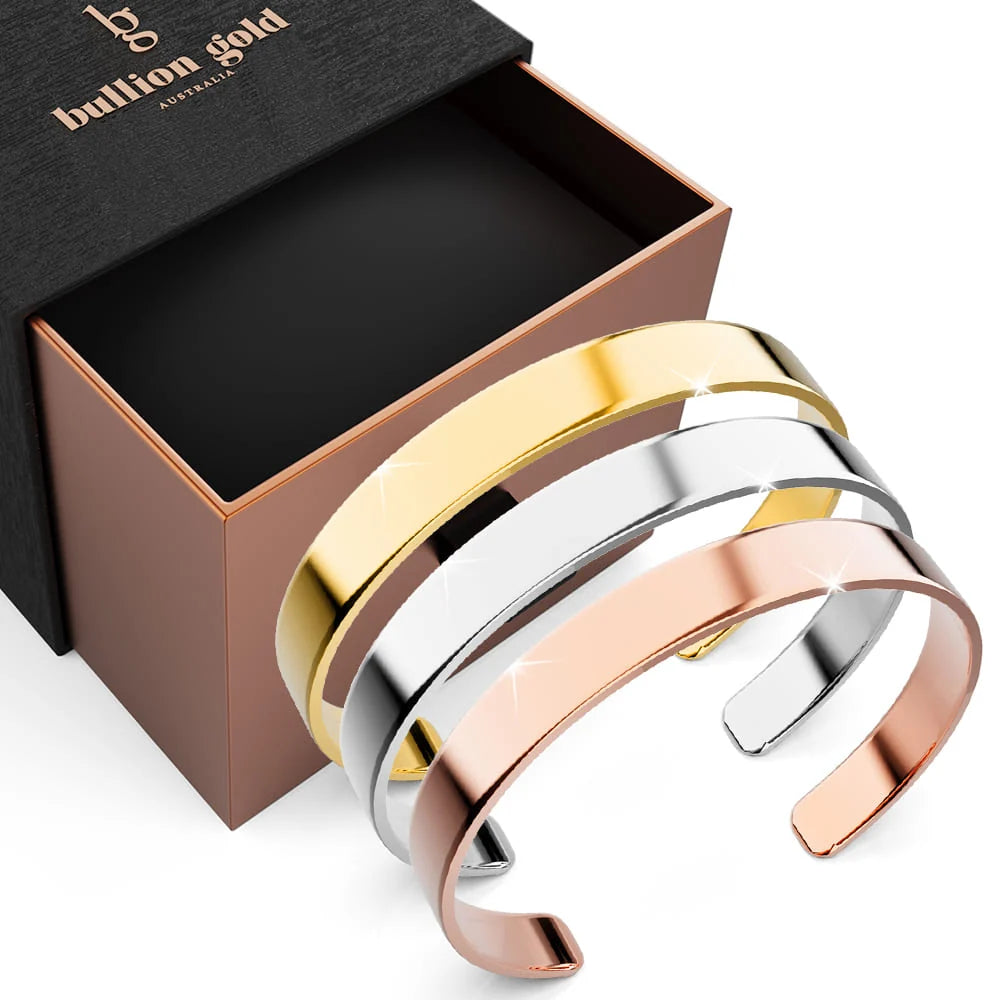 Boxed 3 Tri-Tone Avenue Classic Cuff Bangle Set - 8mm