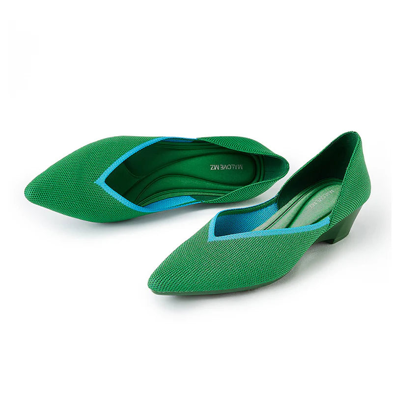 Minimalist Heart Heel Pointed Toe Knit Flats - Green