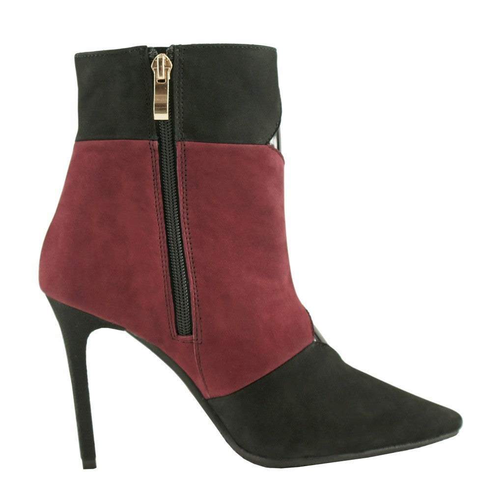 Bosccolo Womens Spike Heel Boots - Maroon/Black Nubuk