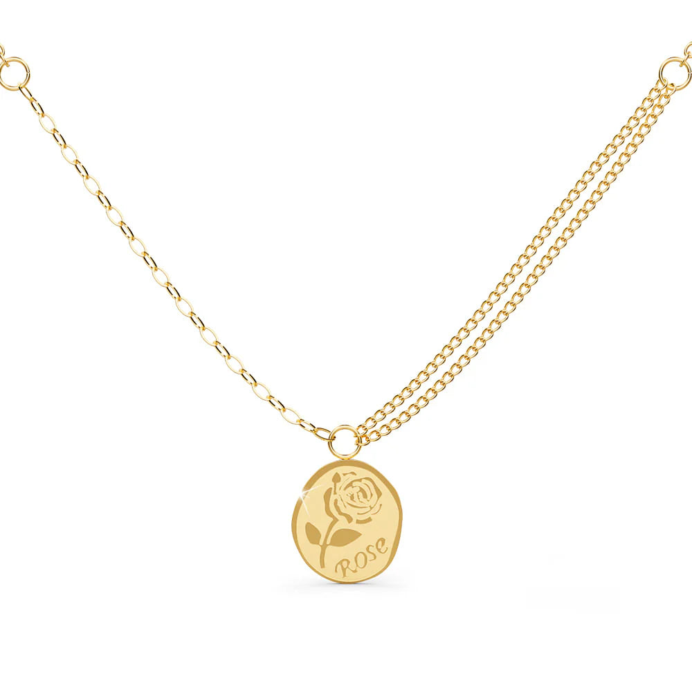 Bullion Gold Golden Rose Engraved Pendant Necklace