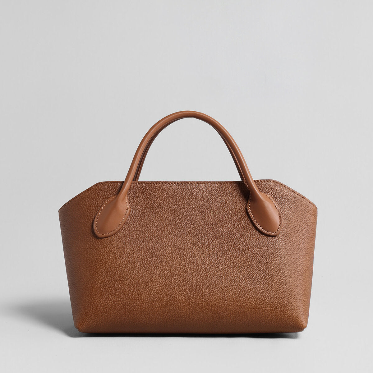 Pebbled Leather Structured Bowling Bag - Brown