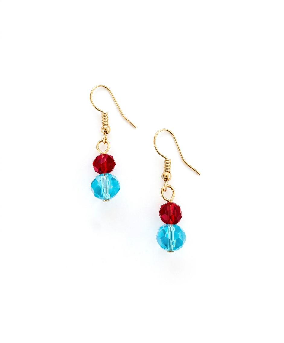 Liv Oliver 18K Gold Blue & Red Faceted Double Drop Earrings