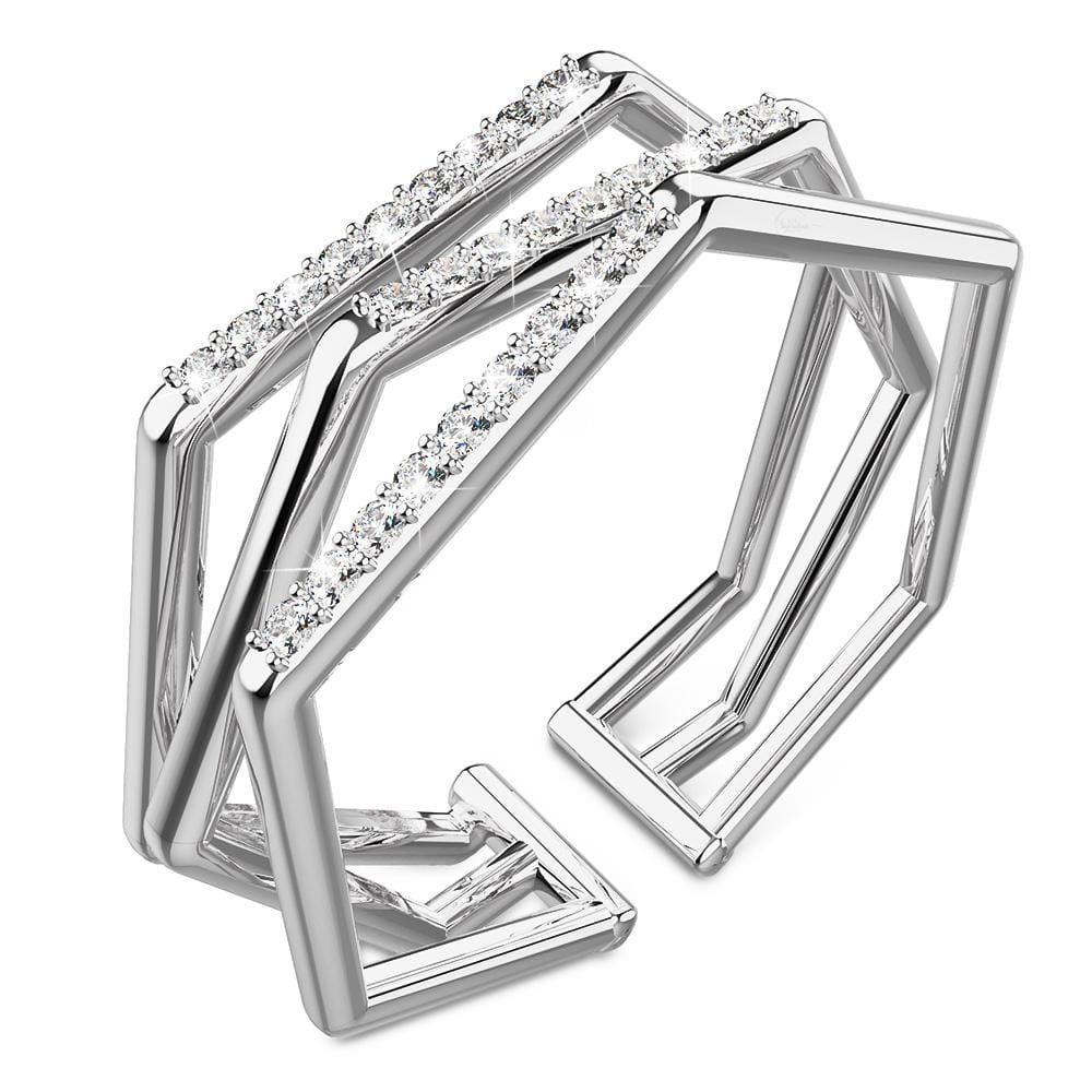 Adjustable Solid 925 Sterling Silver Clara Geometric Angular Stacking Ring