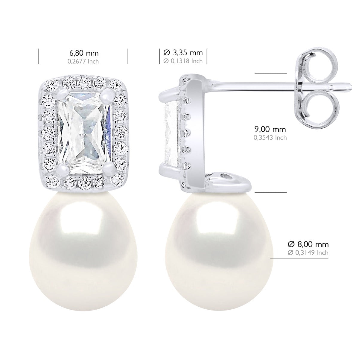 Hanging Earrings Real Cultured Freshwater Pearls Pear 8-9 mm - Natural White - Longueur 42 cm