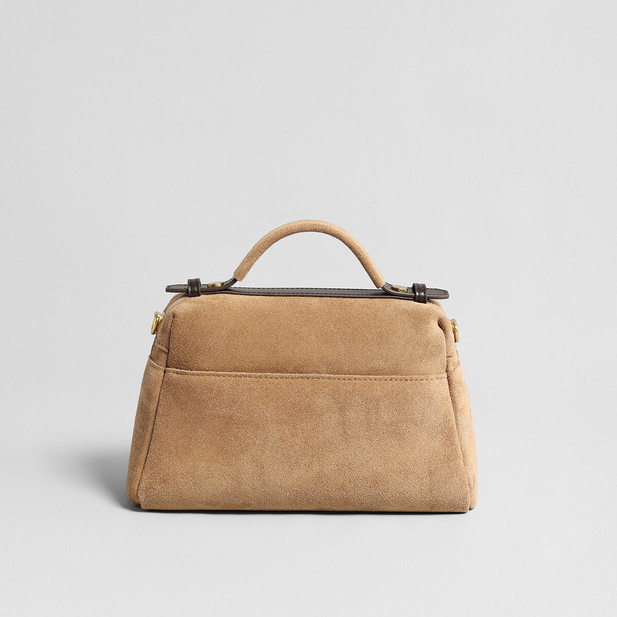 Suede Leather Structured Shoulder Bag - Camel