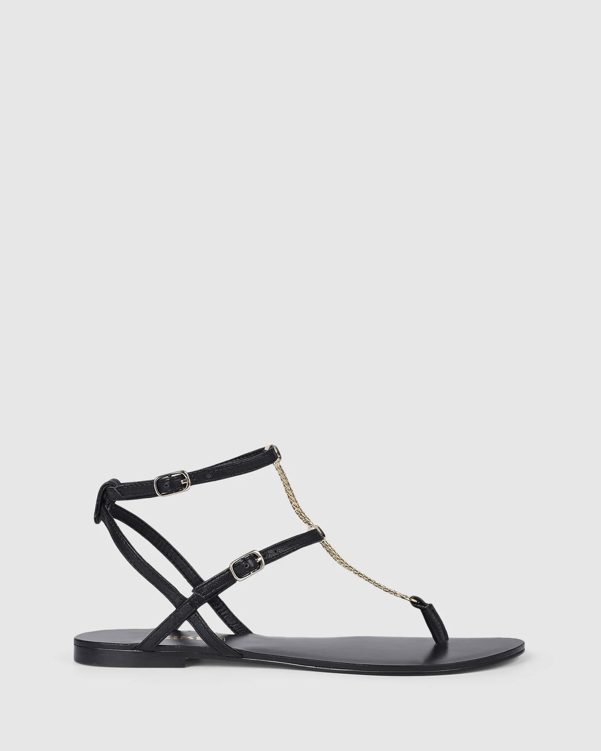 Siren Open Toe Flats - Black Kid Leather